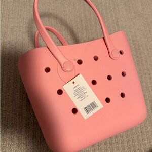 Pink Kids/women’s mini Tote Bag - Casual Perforated Design faux bogg bag